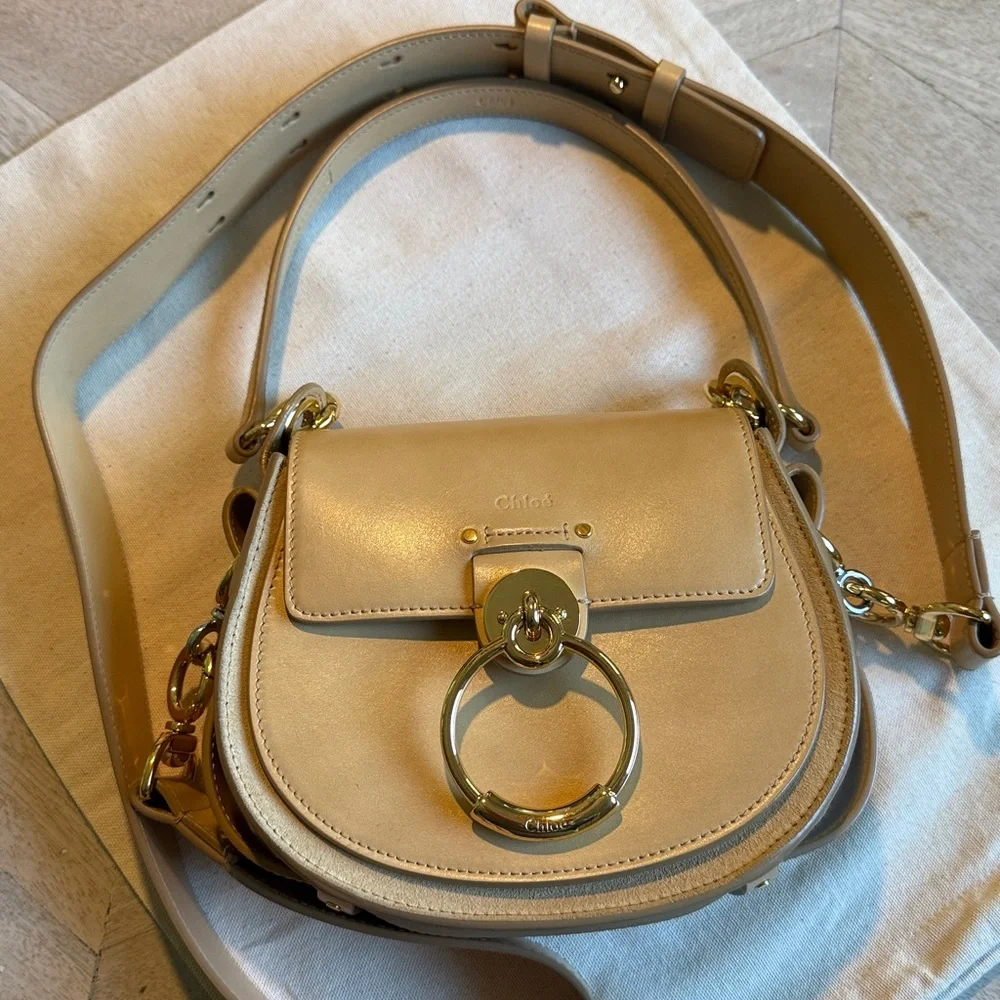 CHLOE Tess Calfskin Leather Crossbody Bag in Bleached Brown w Gold Hardware EUC - Picture 11 of 16
